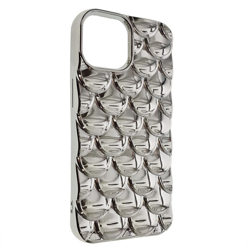 Силиконов калъф 3D Effect Mermaid Scale за iPhone 15, Сребрист