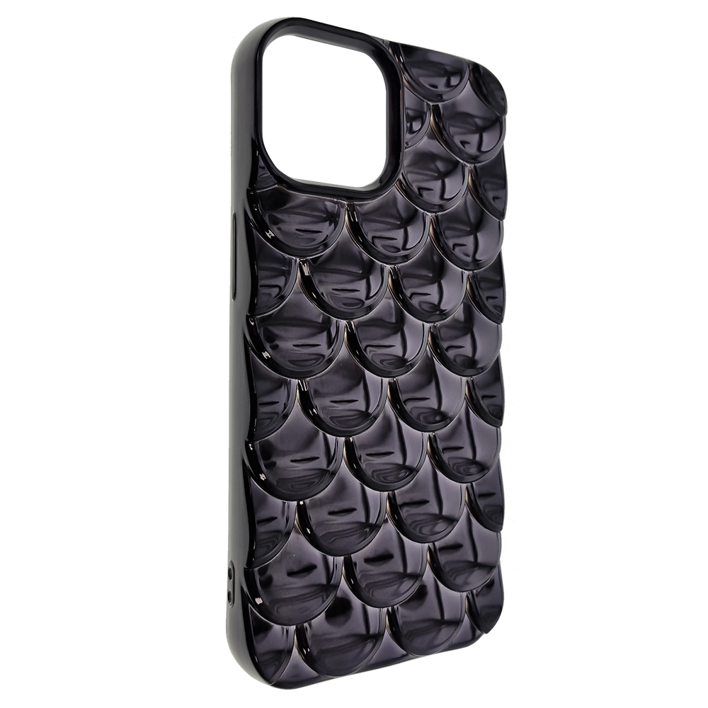 Силиконов калъф 3D Effect Mermaid Scale за iPhone 15, Черен
