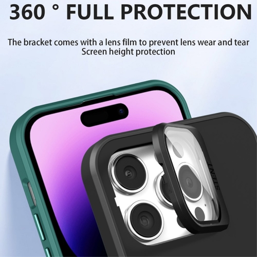Удароустойчив калъф Kickstand за iPhone 15 Pro, Lens Frame, Черен