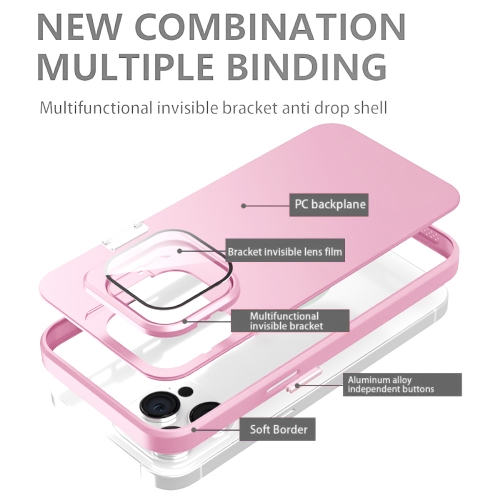 Удароустойчив калъф Kickstand за iPhone 15 Pro, Lens Frame, Розов