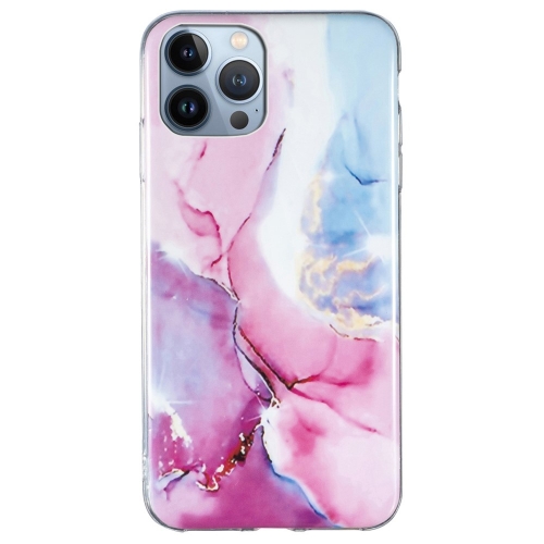 Силиконов калъф Marble Pattern IMD за iPhone 15 Pro, Розов-Син