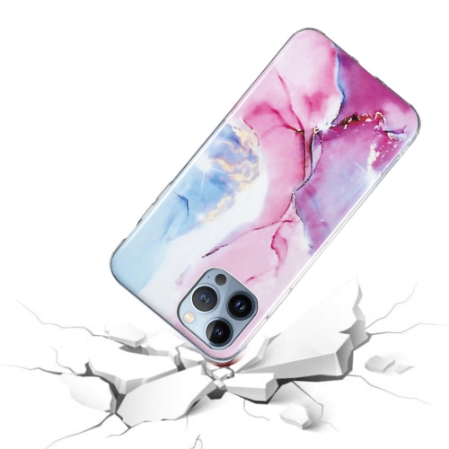Силиконов калъф Marble Pattern IMD за iPhone 15 Pro, Розов-Син