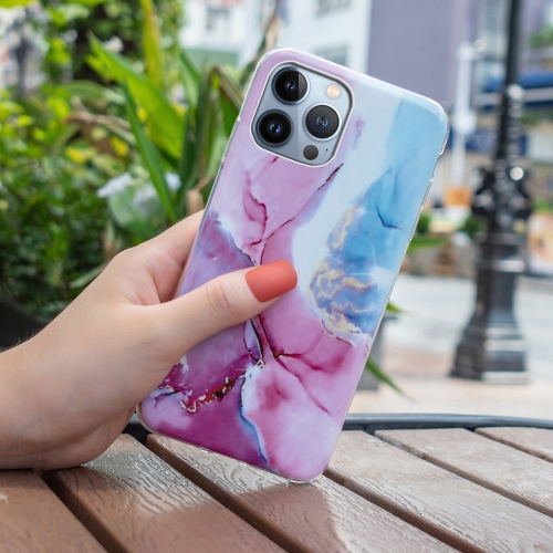 Силиконов калъф Marble Pattern IMD за iPhone 15 Pro, Розов-Син