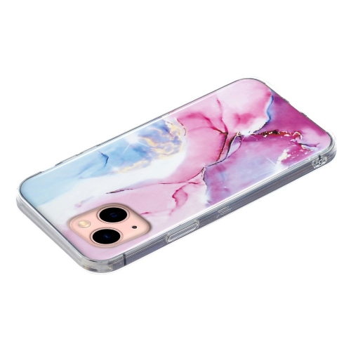 Силиконов калъф Marble Pattern IMD за iPhone 15, Розов-Син