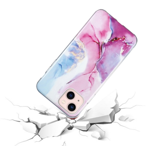 Силиконов калъф Marble Pattern IMD за iPhone 15, Розов-Син