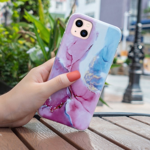 Силиконов калъф Marble Pattern IMD за iPhone 15, Розов-Син