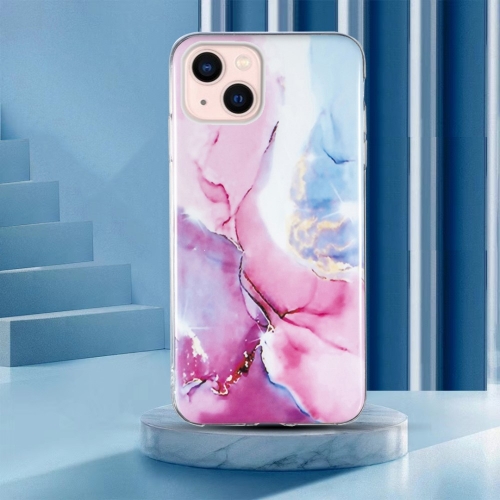Силиконов калъф Marble Pattern IMD за iPhone 15, Розов-Син