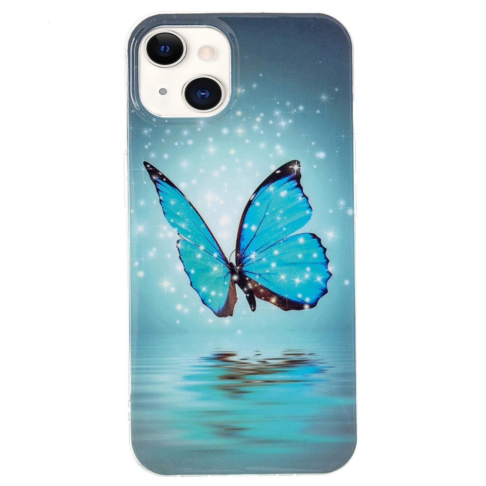 Силиконов калъф Noctilucent за iPhone 15, Светеща синя пеперуда