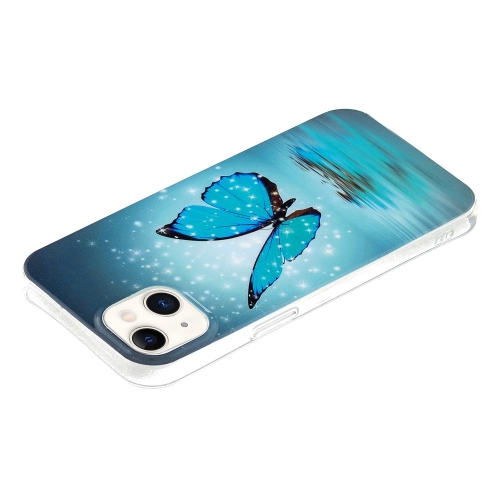 Силиконов калъф Noctilucent за iPhone 15, Светеща синя пеперуда