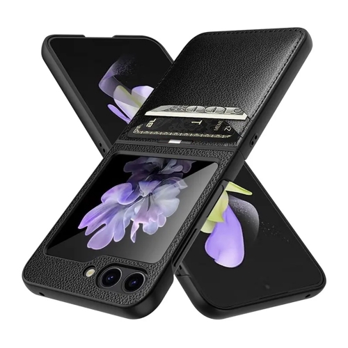 Удароустойчив калъф Ultra Thin Litchi за Samsung Galaxy Z Flip5 5G, Черен