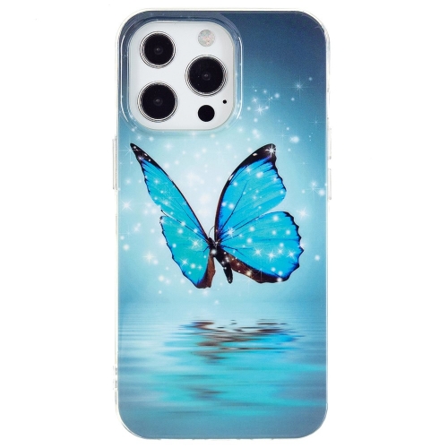 Силиконов калъф Noctilucent за iPhone 15 Pro Max, Светеща синя пеперуда