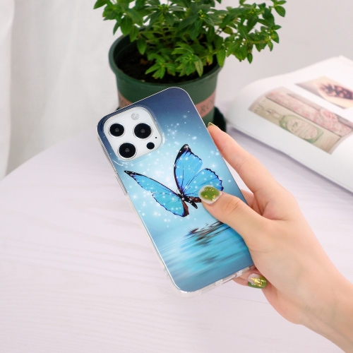 Силиконов калъф Noctilucent за iPhone 15 Pro Max, Светеща синя пеперуда