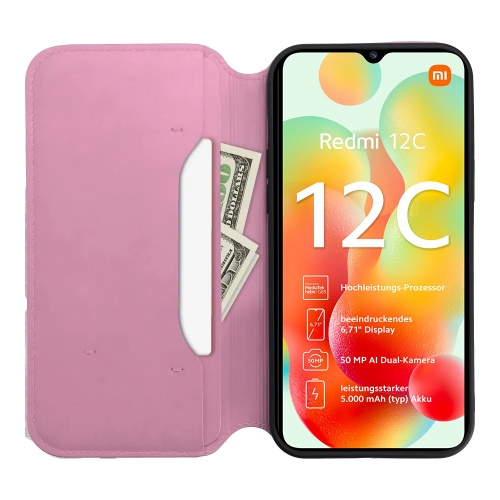 Калъф тефтер Dual Pocket за Xiaomi Redmi 12c, Светло розов
