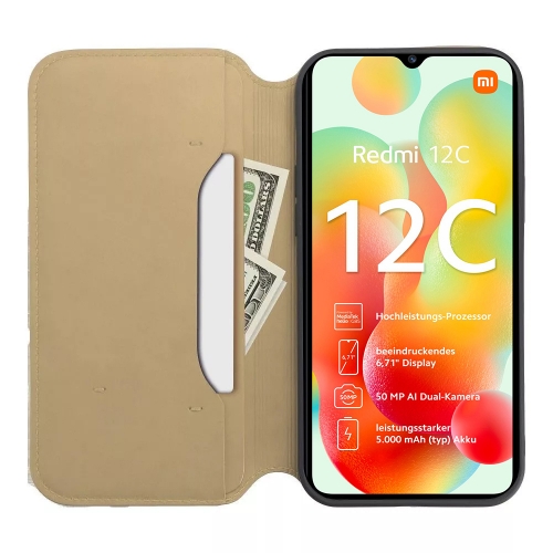 Калъф тефтер Dual Pocket за Xiaomi Redmi 12c, Златист