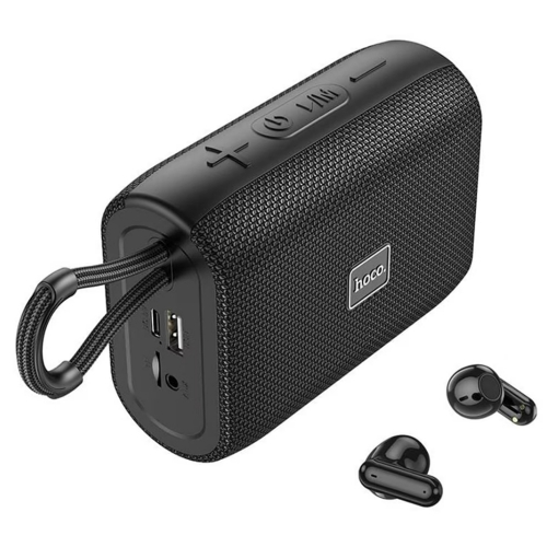 Комплект преносима колонка с TWS Bluetooth Слушалки HOCO HC15, 1200 mAh, 5W , Черен