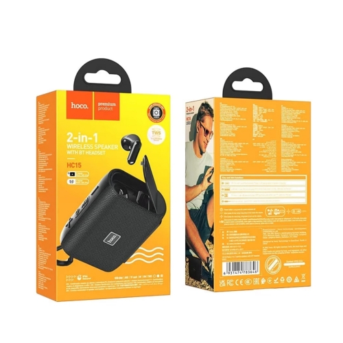 Комплект преносима колонка с TWS Bluetooth Слушалки HOCO HC15, 1200 mAh, 5W , Черен