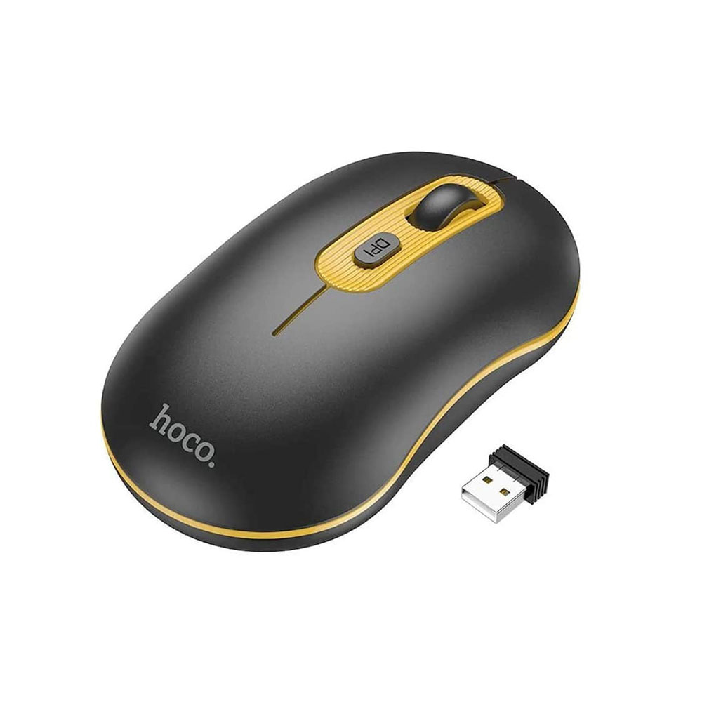 Безжична Мишка HOCO Wireless GM21, 2.4G, DPI 1000-1600, Черен- жълт