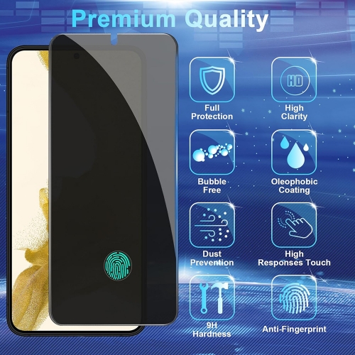 Стъклен Протектор 5D Full Glue PRIVACY за Samsung Galaxy S22, hole, Черен