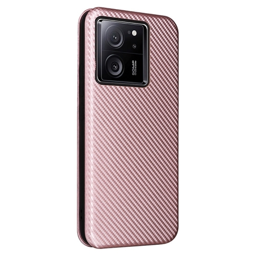 Калъф Тефтер Carbon за Xiaomi 13T/13T Pro, Розово-златист