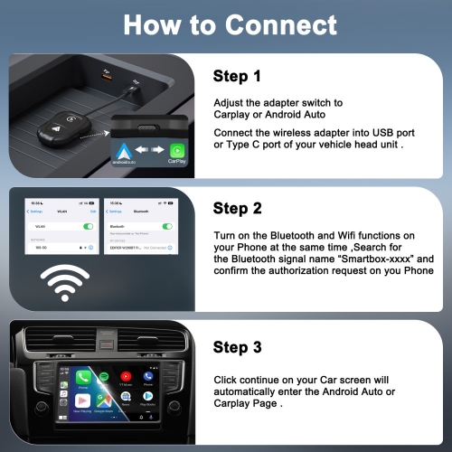 Безжичен Carplay Android Auto адаптер THT-020-9, Черен