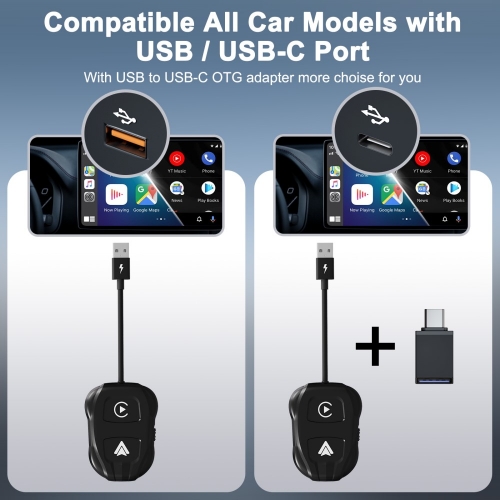 Безжичен Carplay Android Auto адаптер THT-020-9, Черен