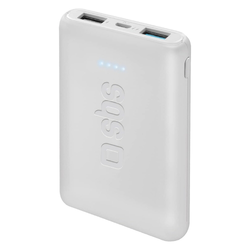 Универсална външна батерия SBS POWER BANK, 5 000mAh, 2xUSB A, Бял