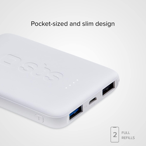 Универсална външна батерия SBS POWER BANK, 5 000mAh, 2xUSB A, Бял
