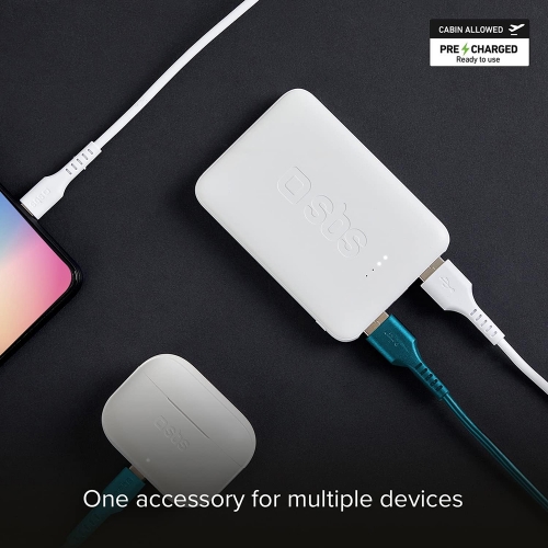 Универсална външна батерия SBS POWER BANK, 5 000mAh, 2xUSB A, Бял