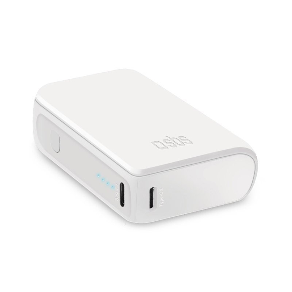 Универсална външна батерия SBS POWER BANK 10 000mAh, 2x USB-C,1xUSB A,10W, Бял