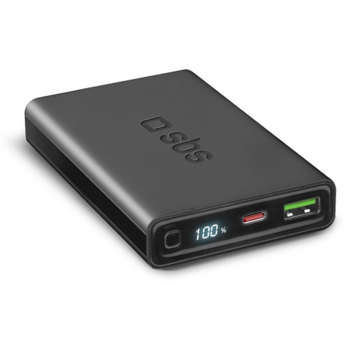 Универсална външна батерия SBS POWER BANK 10 000mAh,1x USB-C ,1xUSB-A, PD 20W, LCD, Черен