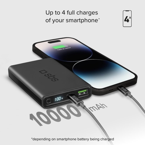 Универсална външна батерия SBS POWER BANK 10 000mAh,1x USB-C ,1xUSB-A, PD 20W, LCD, Черен