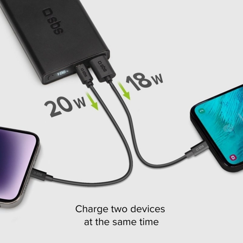 Универсална външна батерия SBS POWER BANK 10 000mAh,1x USB-C ,1xUSB-A, PD 20W, LCD, Черен