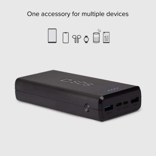 Универсална външна батерия SBS POWER BANK, 20 000mAh, 2xUSB-A, Черен