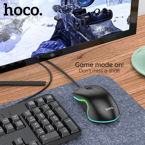 Компютърна Мишка HOCO GM19, USB, DPI 1000, RGB Lights, Черен