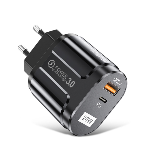 Зарядно 220V Techsuit CHPD038, 20W, QC 3.0, USB-A, USB-C, Черен