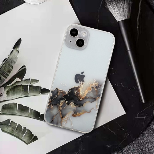 Силиконов калъф Marble за iPhone 15 Plus, Черен