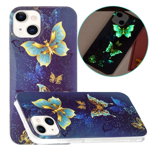 Силиконов калъф Noctilucent за iPhone 15 Plus, Светеща цветна пеперуда