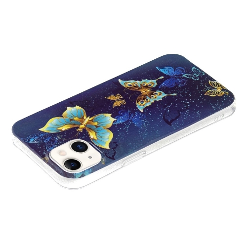 Силиконов калъф Noctilucent за iPhone 15 Plus, Светеща цветна пеперуда