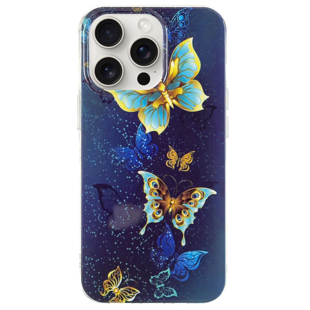 Силиконов калъф Noctilucent за iPhone 15 Pro Max, Светеща цветна пеперуда