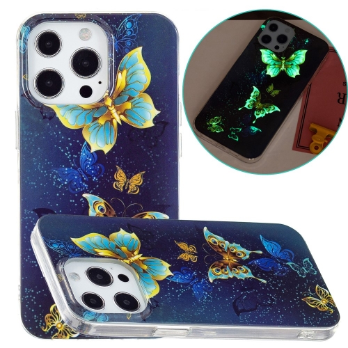 Силиконов калъф Noctilucent за iPhone 15 Pro Max, Светеща цветна пеперуда