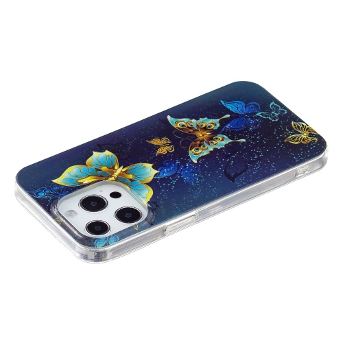 Силиконов калъф Noctilucent за iPhone 15 Pro Max, Светеща цветна пеперуда