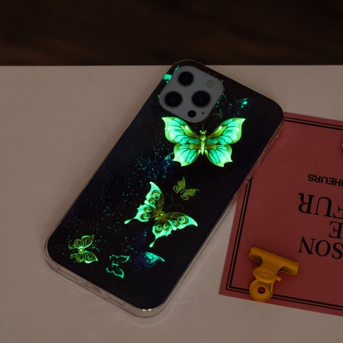 Силиконов калъф Noctilucent за iPhone 15 Pro Max, Светеща цветна пеперуда