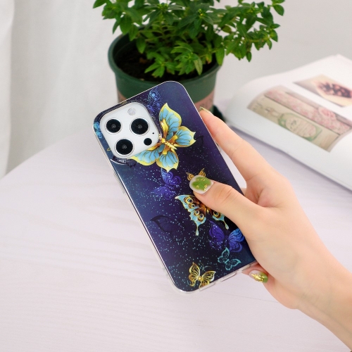 Силиконов калъф Noctilucent за iPhone 15 Pro Max, Светеща цветна пеперуда