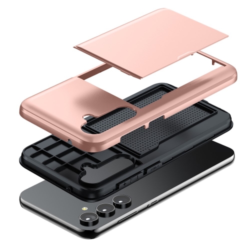 Удароустойчив калъф Sliding Card за Samsung Galaxy S24, Розово- златист