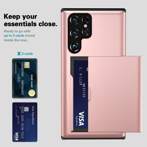 Удароустойчив калъф Sliding Card за Samsung Galaxy S24 Ultra, Розов-златист