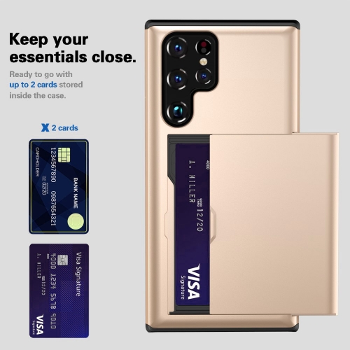 Удароустойчив калъф Sliding Card за Samsung Galaxy S24 Ultra, Златист