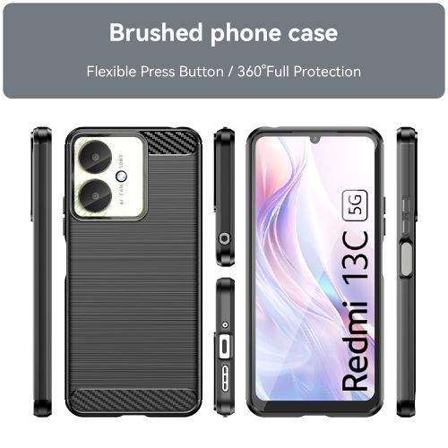 Силиконов Калъф Carbon Fibre Brushed за Xiaomi Redmi 13C, Черен