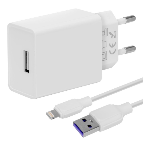 Зарядно OBAL-ME Wall USB-A, 10W, с кабел USB-A към Lightning, 1m, Бял
