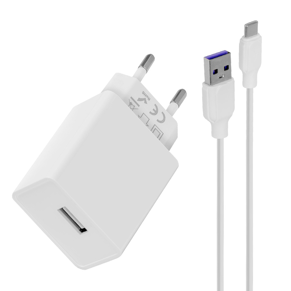 Зарядно OBAL-ME Wall USB-A, 10W, с кабел USB-A към USB-C, 1m, Бял