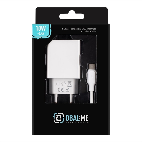 Зарядно OBAL-ME Wall USB-A, 10W, с кабел USB-A към USB-C, 1m, Бял